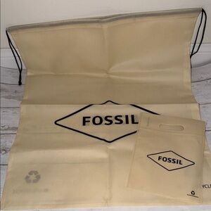 Fossil Small and XLarge Cream Drawstring Dust Bag with Black Logo